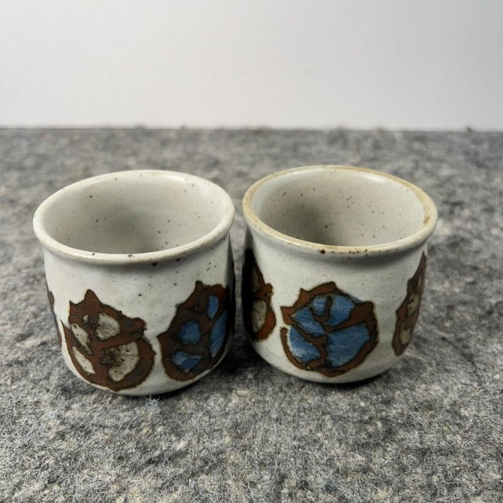 VTG Pair of Otagiri Speckled Leaf Print Japanese Stoneware Tea Cups Stackable - Picture 8 of 11
